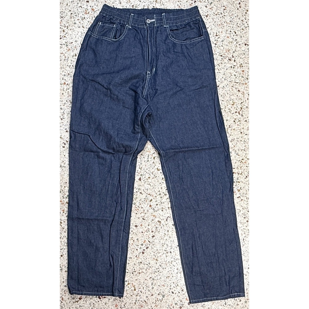 Sage De Cret Men's Single Pleated Wide Leg Cotton Linen Blend Denim Jeans Size M